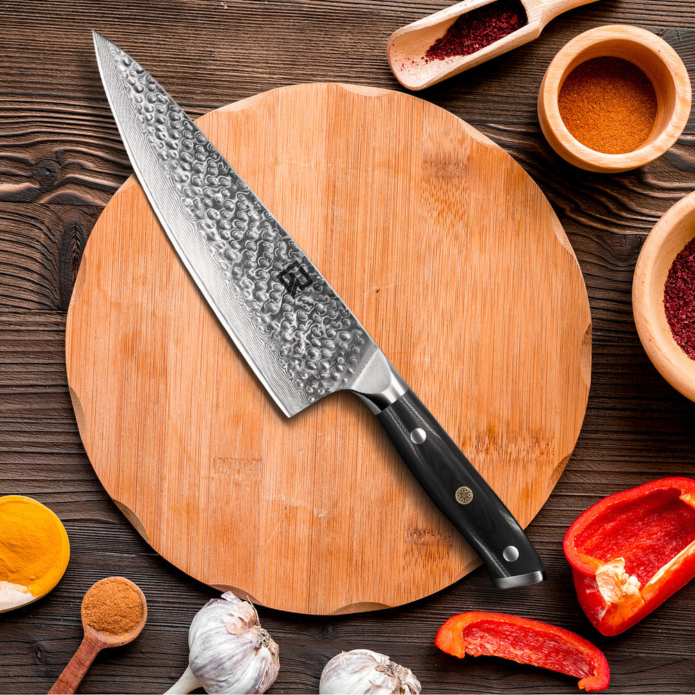 Cuchillo de Chef Profesional de 8″ Damasco con Mango G10 Ergonómico